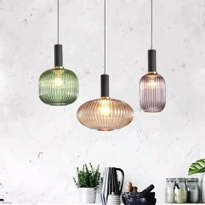 DecorBites™ Colorful Glass Pendant Lights Living Room Bedside Lamp LED Hanging Lighting