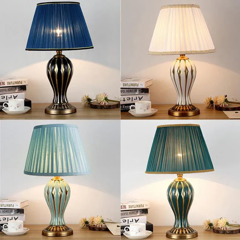 DecorBites™ Hand Painted Antique Blue Ceramic Desk Lamp