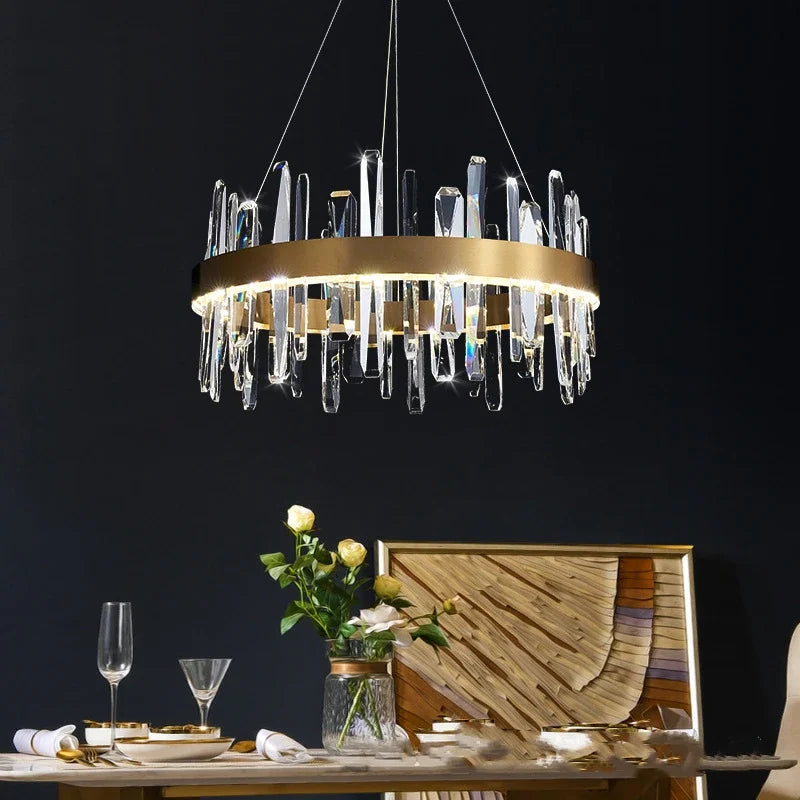 DecorBites™ K9 Crystal LED Round Chandelier for Kitchen Living Room Bedroom Decor