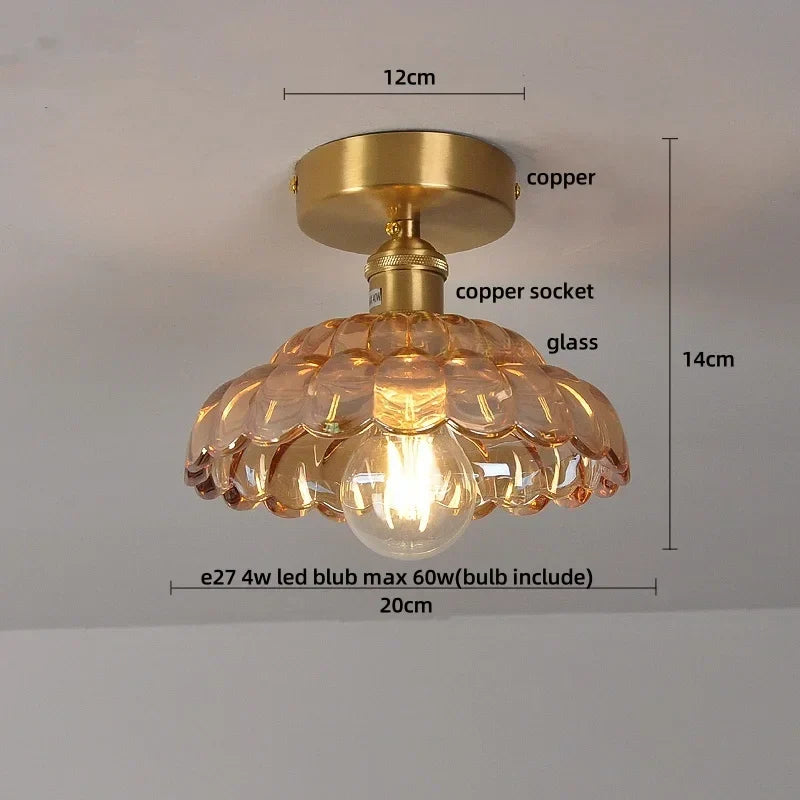 DecorBites™ Amber Glass Wood LED Ceiling Light Fixture for Modern Living Room.