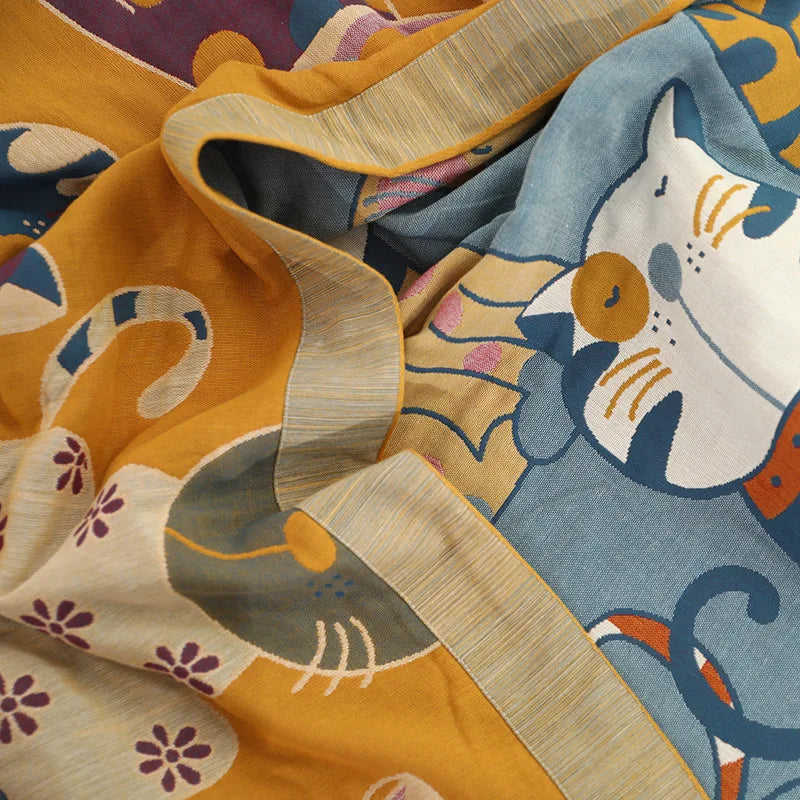 DecorBites™ Cartoon Boho Bedspread - 100% Soft Cotton Double-Sided Woven Blanket