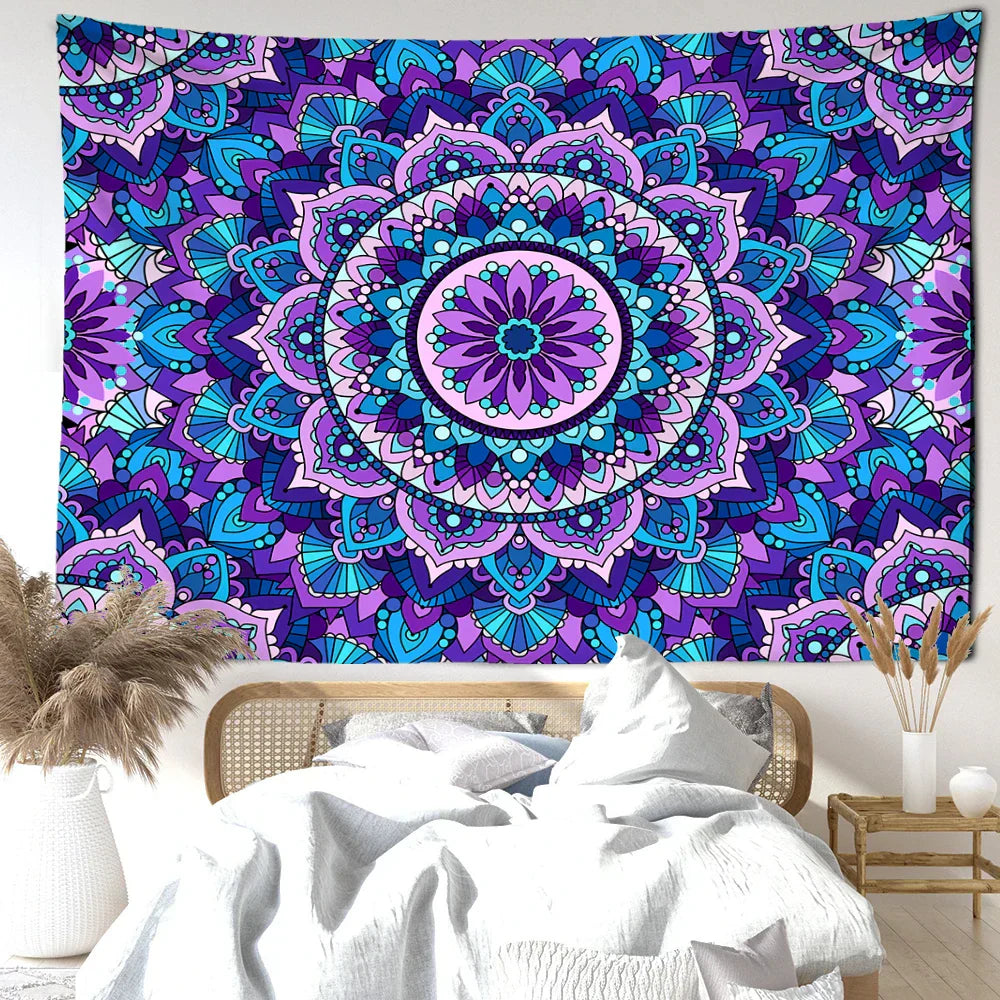 DecorBites™ Blue Purple Mandala Tapestry Wall Hanging - Bohemian Abstract Aesthetics