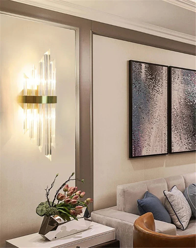 DecorBites™ Black Gold Crystal Wall Lights Modern LED Sconce for Bedroom Living Room