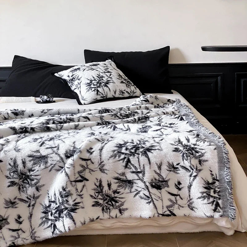 DecorBites™ Luxe Mink Fur Jacquard Throw: Cozy Warmth & Style