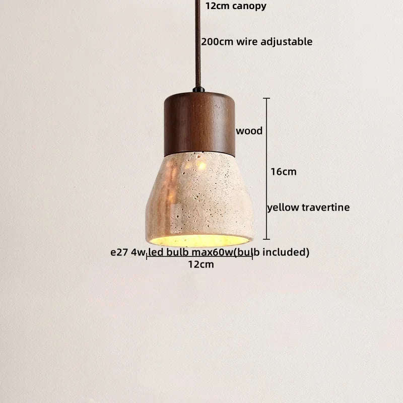 DecorBites™ LED Pendant Light: Modern Nordic Wood Canopy Yellow Travertine Luminaire