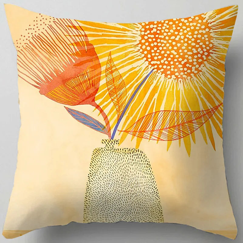 DecorBites™ Blue Flower Leaves Pattern Pillowcase - Nordic Style Living Room Cushion Cover