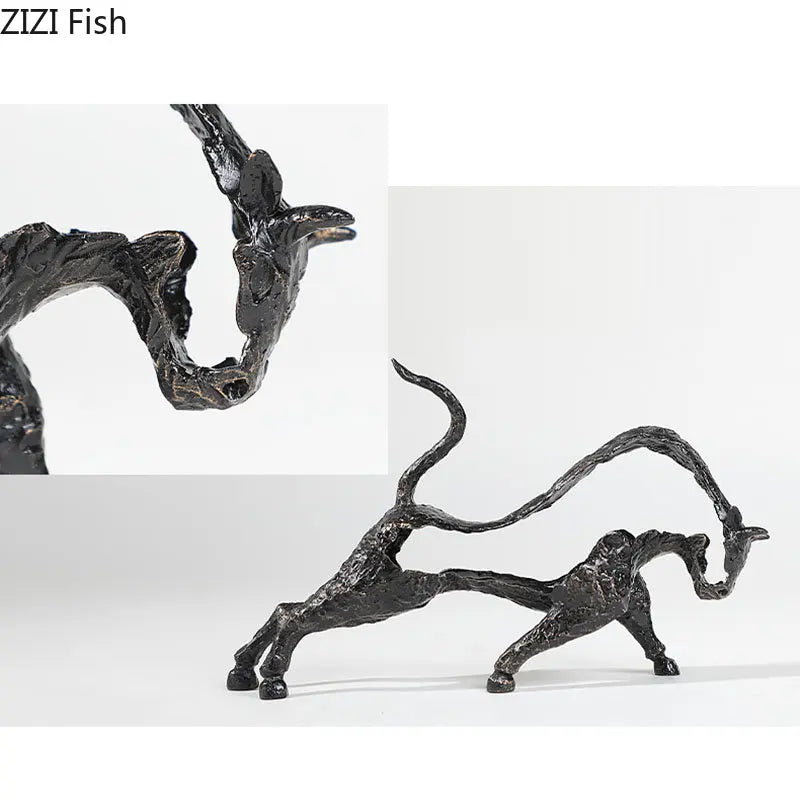 DecorBites™ Bull Statue: Abstract Cast Iron Cattle Sculpture for Modern Home Decor