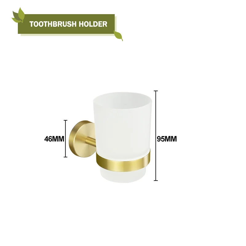 DecorBites™ Brushed Gold Bath Hardware Set: Paper Holder, Towel Bar, Robe Hook - Wall Mount Bathroom Accessories