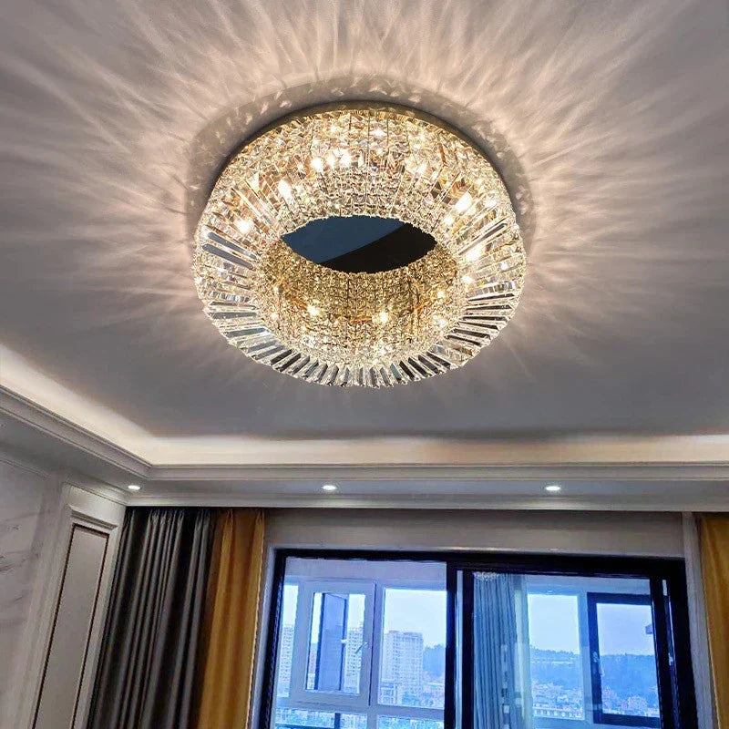 DecorBites™ Golden LED Crystal Round Ceiling Lamp