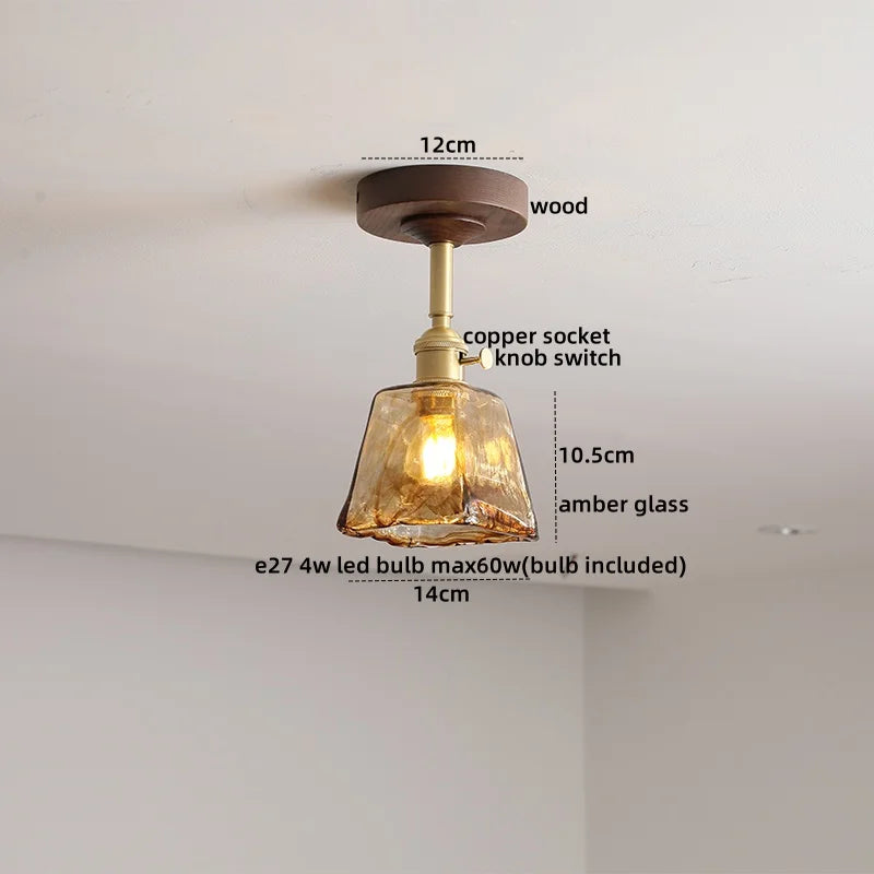 DecorBites™ LED Glass Wood Ceiling Lamp for Modern Indoor Lighting and Decoration