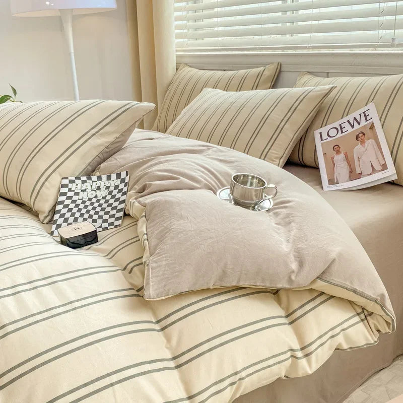DecorBites™ Double Layer Yarn Cozy Bed Sheet Set - High-Quality Washed Cotton Printed Bedding