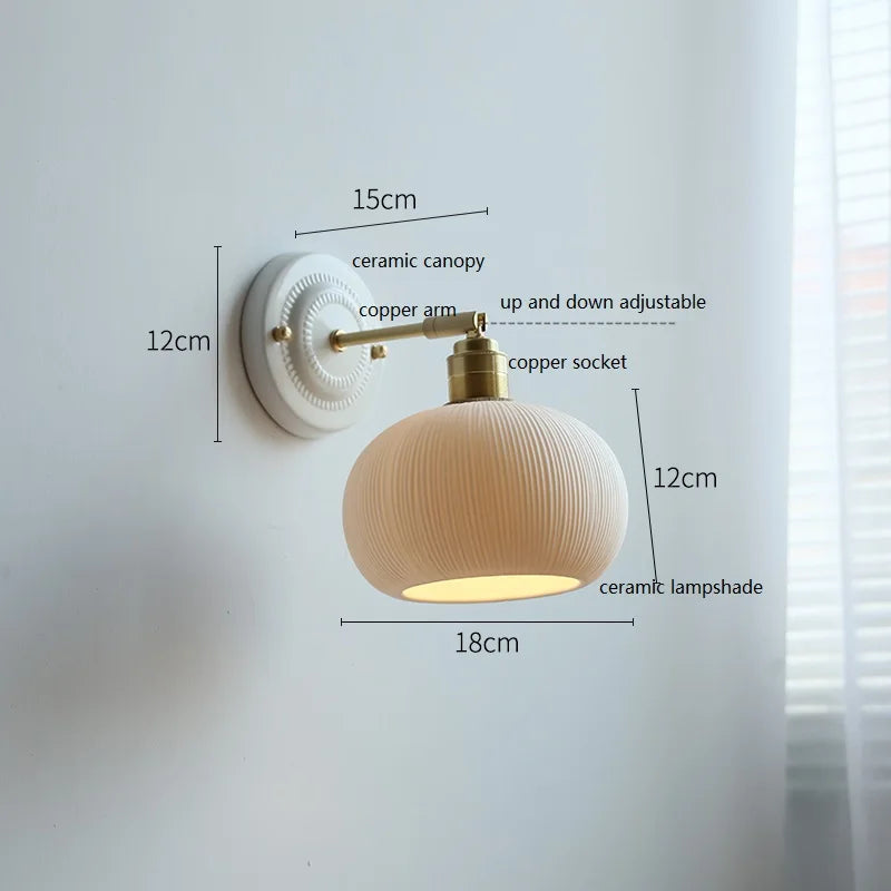 DecorBites™ Ceramic LED Wall Light with Copper Arm Socket for Bedroom Living Room