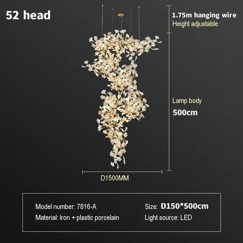 DecorBites™ Ginkgo Biloba Chandelier: Elegant Duplex Living Room Hotel Lobby Pendant Light