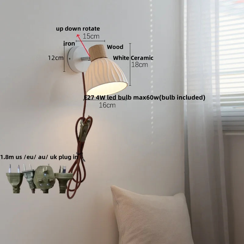 DecorBites™ Ceramic Wood Wall Light Fixture, Modern Nordic LED Sconce Bedside Lamp