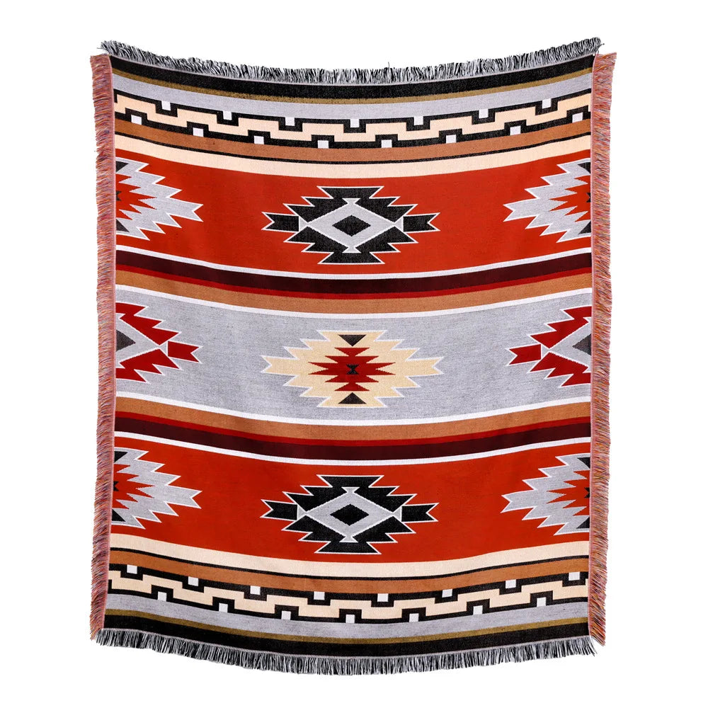 DecorBites™ Beach Blanket Sofa Cover - American Country Plaid Blanket - Cotton Tassel Throw Tapestry