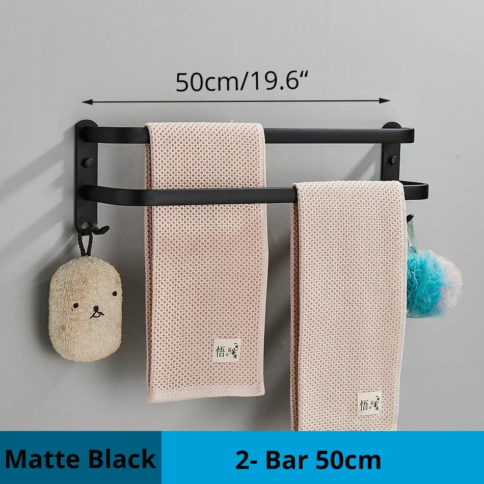 DecorBites™ Aluminum Bathroom Towel Rack with Hook, Wall Mounted Multiple Layer Cloth Hanger