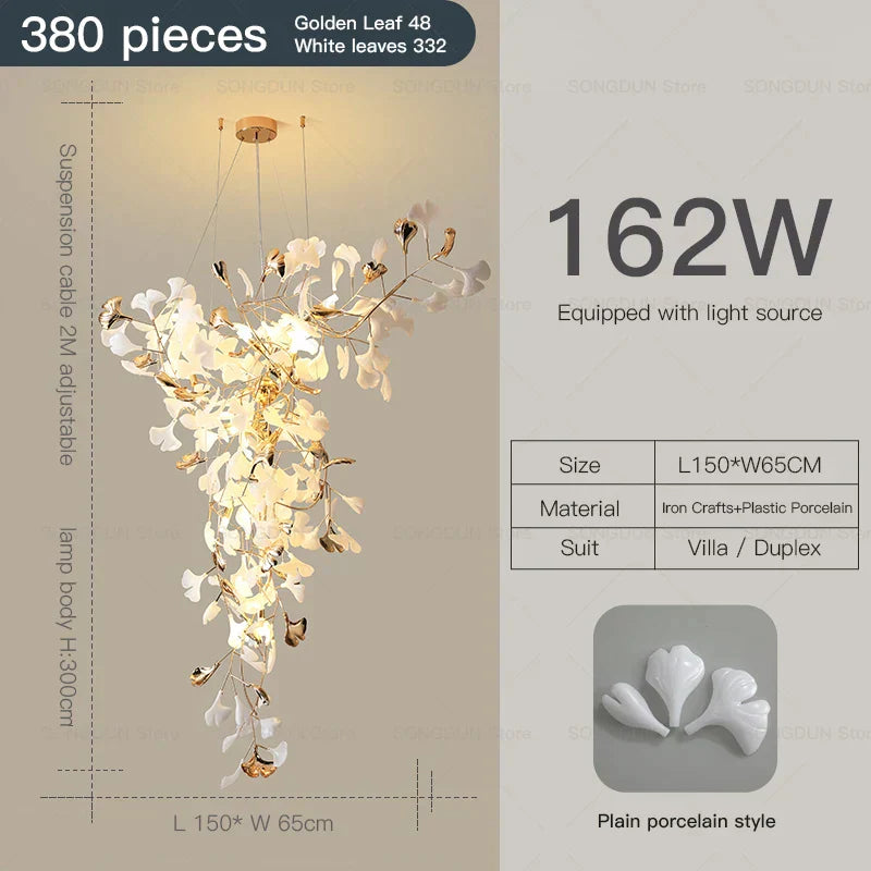 DecorBites™ Gingko Leaf Ceramic Chandelier: Modern Nordic Living Room & Hotel Lobby Lighting