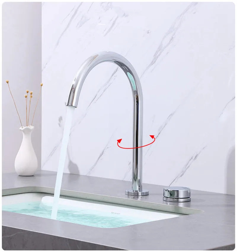 DecorBites™ Brushed Gold Widespread Basin Faucet with 360 Rotation