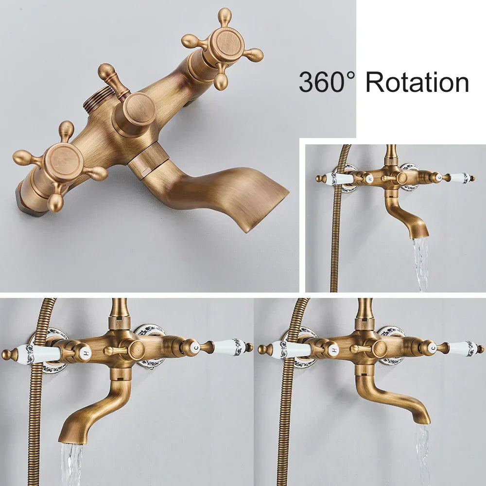 DecorBites™ Antique Brass Telephone Shape Wall Mounted Bathtub Faucet