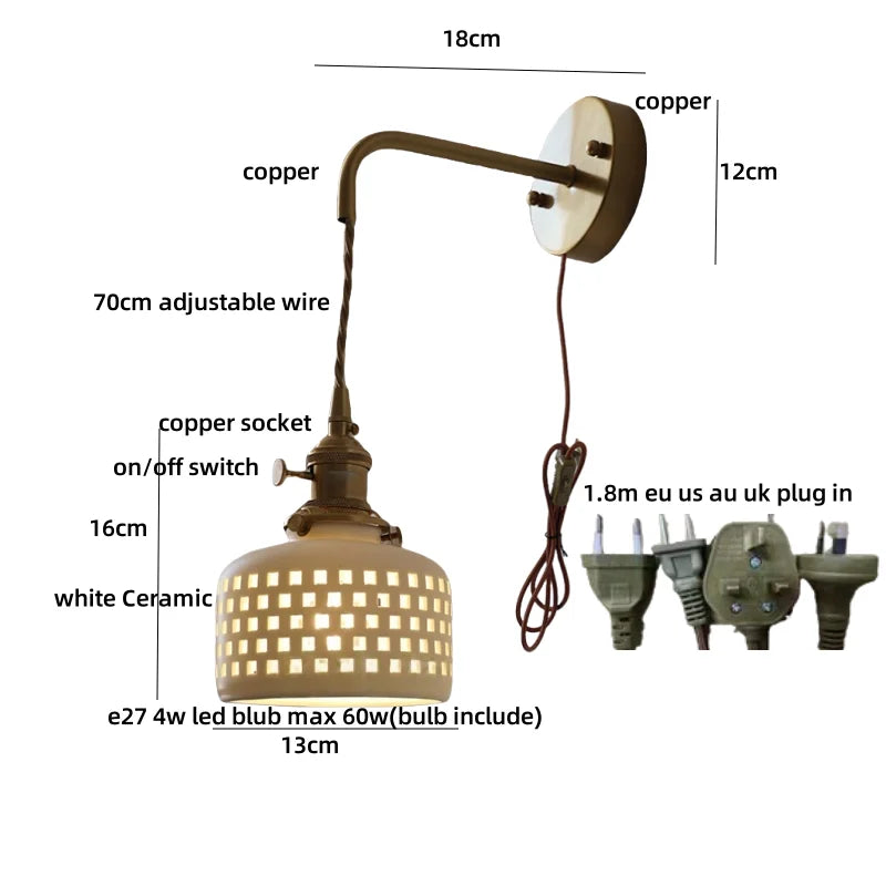 DecorBites™ Ceramic LED Wall Light Balcony Bedroom Kitchen Modern Bedside Lamp