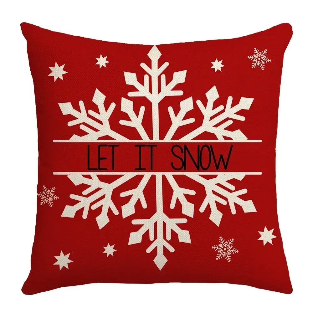DecorBites™ Christmas Elk Pillowcase 45x45cm Farmhouse Red Letter Design