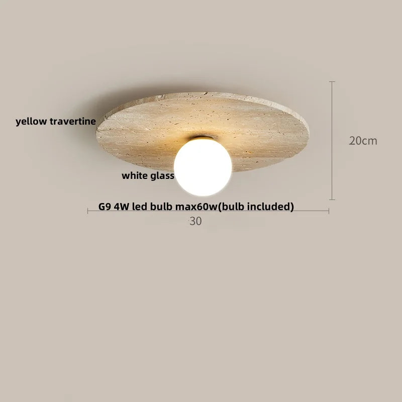 DecorBites™ Acrylic LED Ceiling Lamp Yellow Travertine Wood Canopy Wabi Sabi Style
