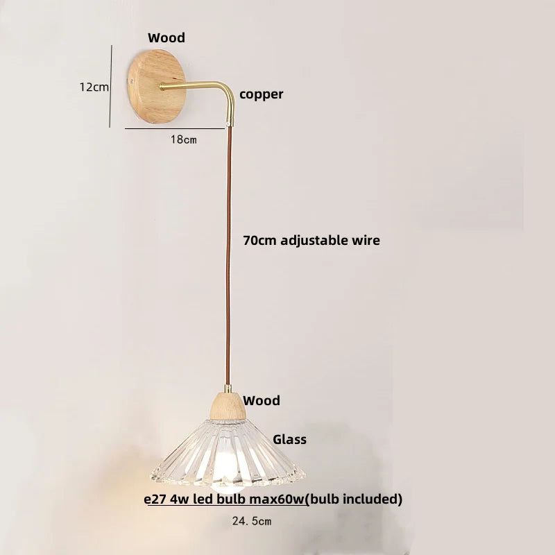 DecorBites™ Clear Glass LED Wall Lights with Wood Pull Chain Switch - Modern Copper Stair Light