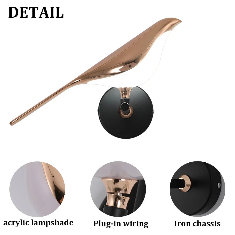 DecorBites™ Bird Wall Light Night Modern Fixture Iron Lamp Living Room LED