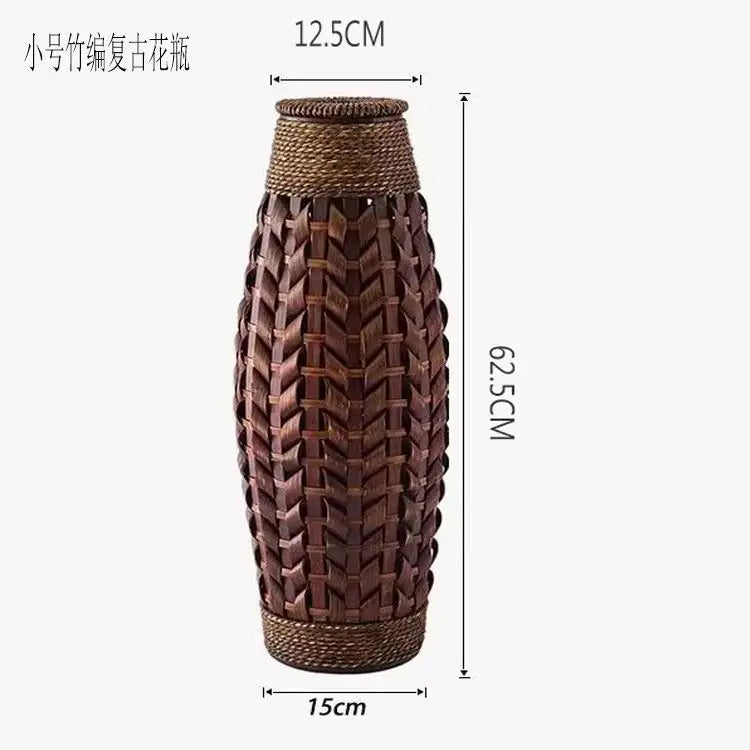 DecorBites™ Bamboo Woven Vase Rattan Flower Glass Arrangement Dried Flower Basket Living Room Decor