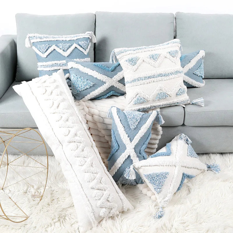 DecorBites™ Blue Geometric Tufted Long Waist Pillowcase Set, 30x100cm