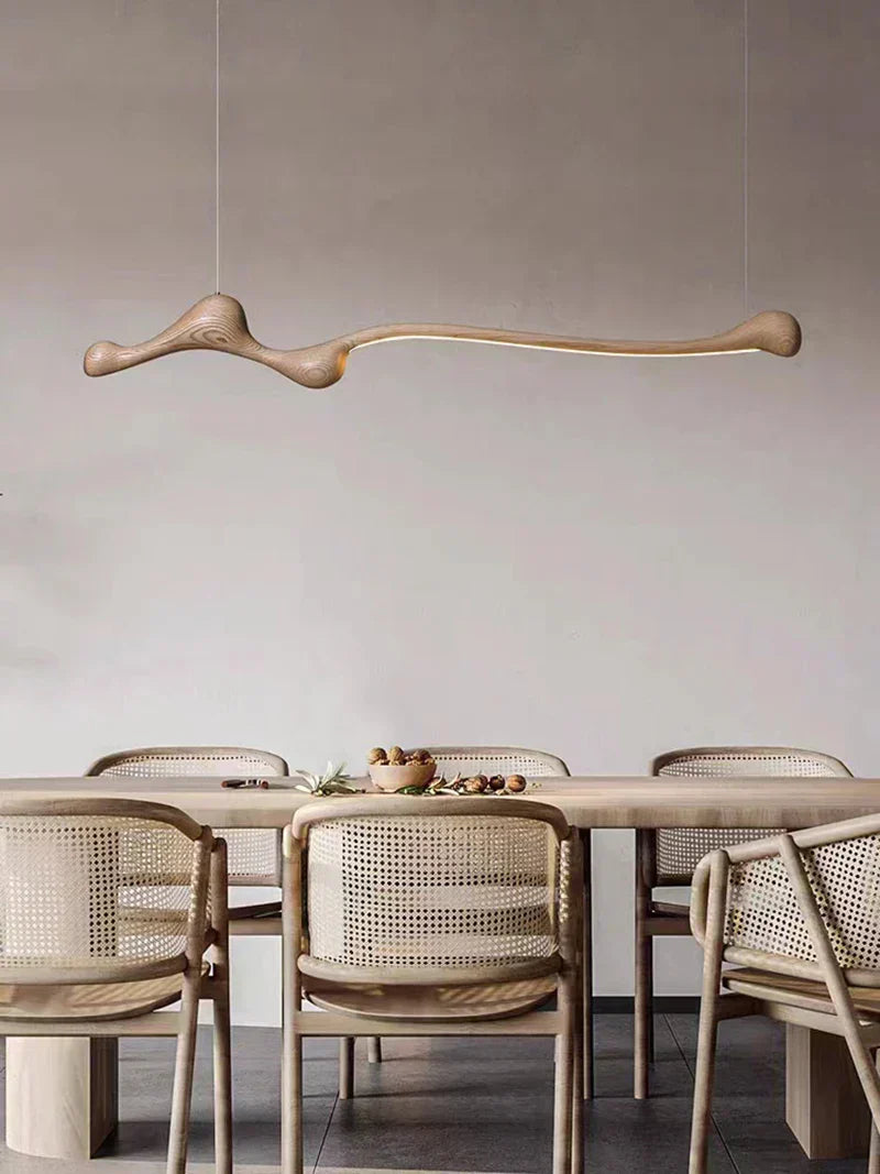 DecorBites™ Ash Wood LED Pendant Lights: Dimmable, RC/APP Controlled for Indoor Decor.