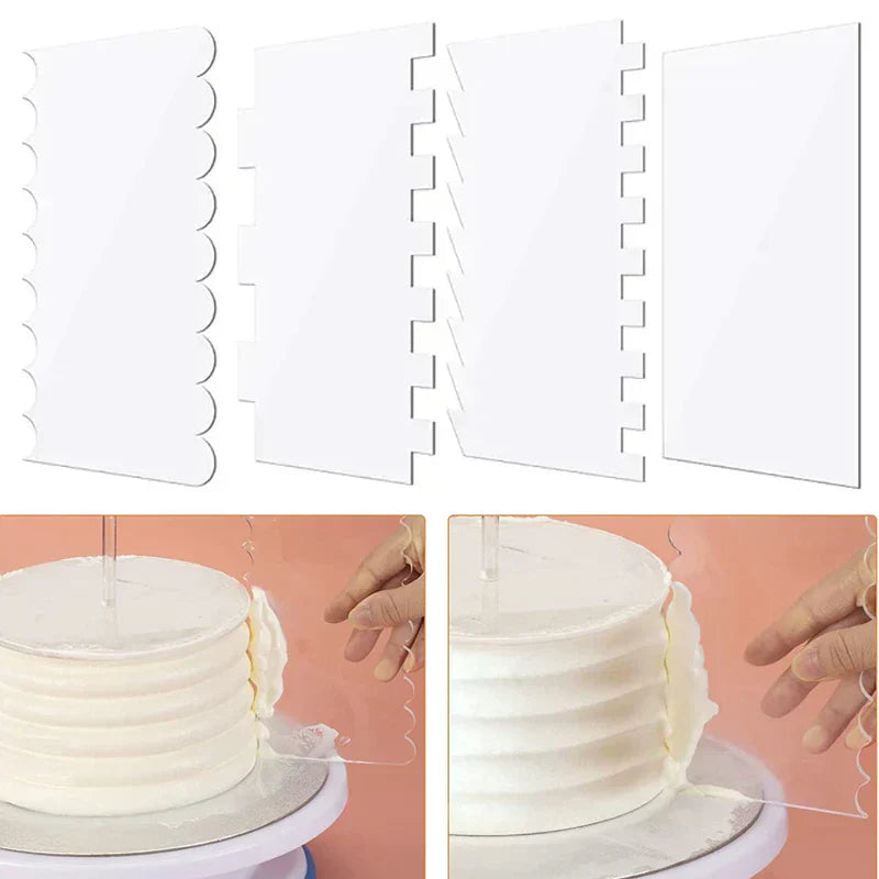 DecorBites™ Cake Cream Scrapers: Saw Tooth Smoother Contour Pastry Dessert Baking Tools