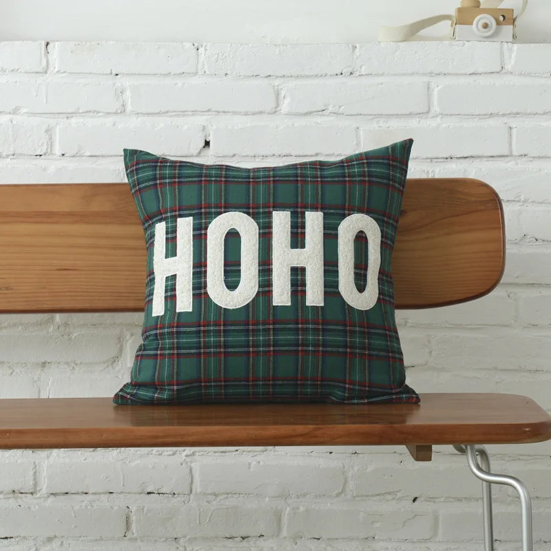 DecorBites™ Christmas Letter Embroidery Plaid Cushion Cover Set