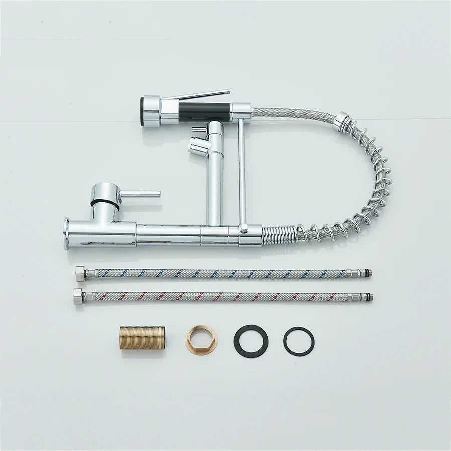 DecorBites™ Dual Spout Brass Kitchen Sink Faucet with 360° Rotation - Chrome
