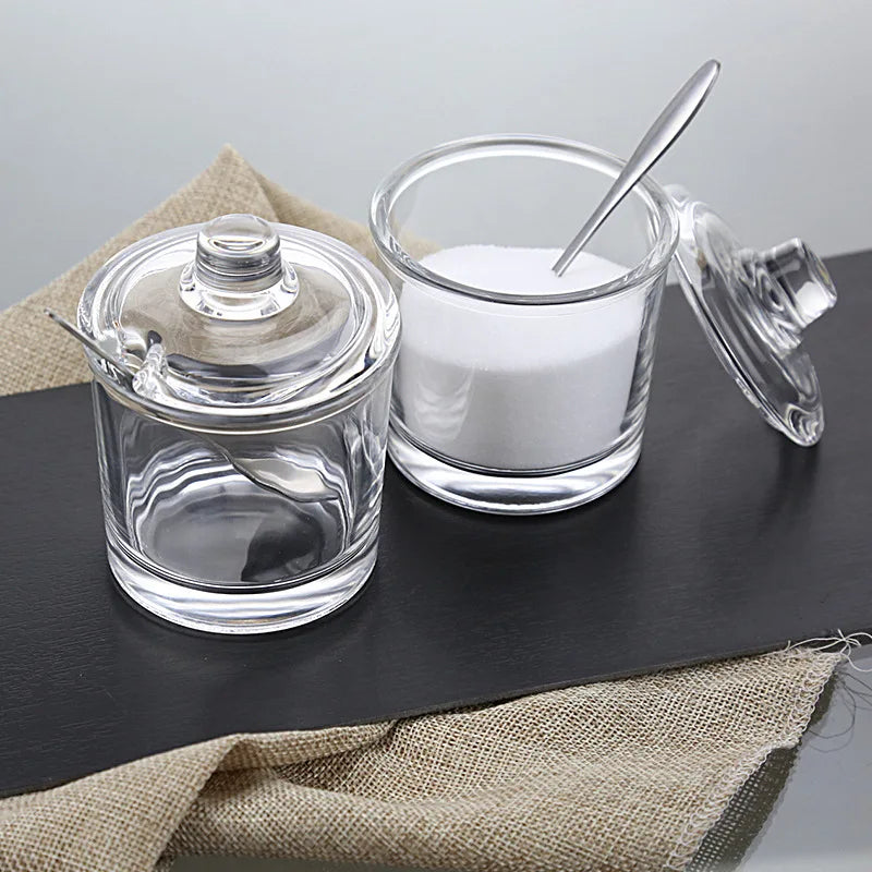 DecorBites™ Glass Seasoning Can with Spoon - Spice Jar for Sugar Salt Pepper Powder