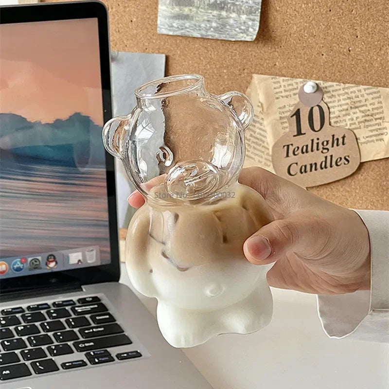 DecorBites™ Bear Glass Cups: Cute Heat-resistant 320ml Latte Cups for Coffee.