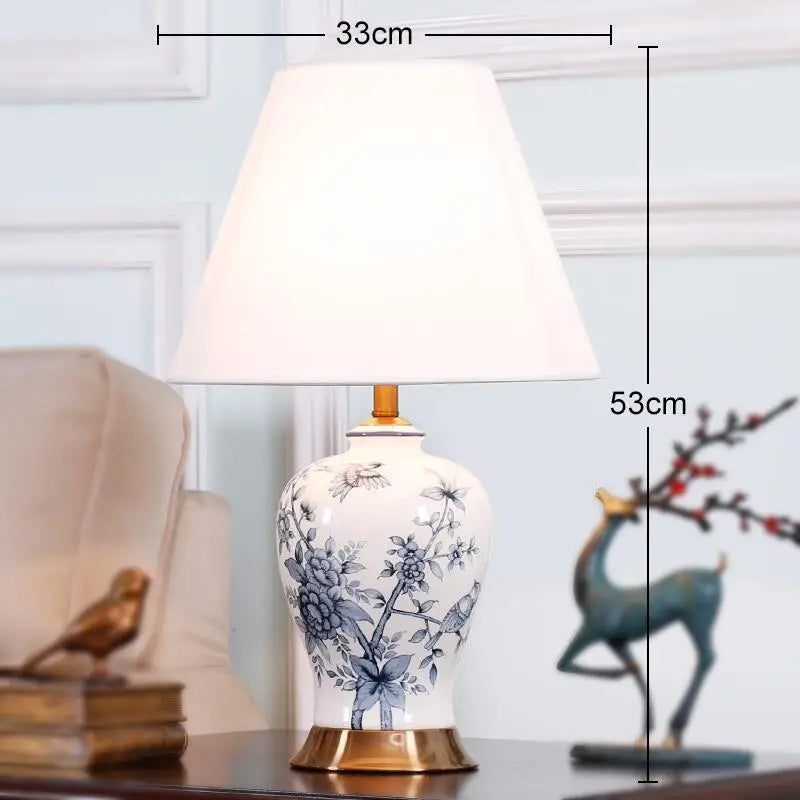 DecorBites™ Blue and White Porcelain Table Lamp for Home Decor – Classic Retro Style
