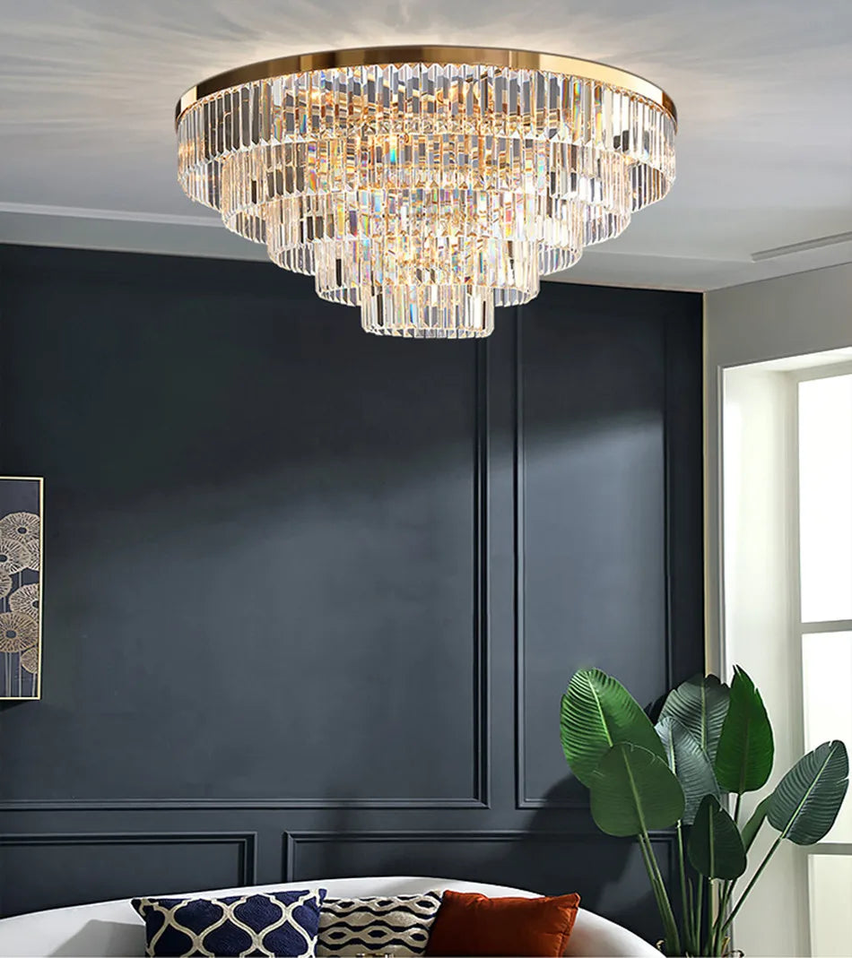 DecorBites™ Gold LED Crystal Ceiling Light for Modern Living Room, Luxury Home Decor