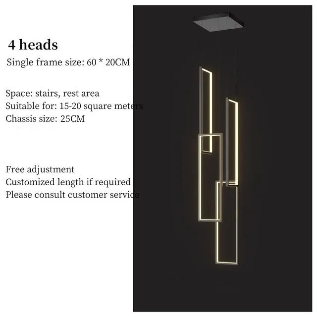 DecorBites™ LED Stair Chandelier: Luxury Loft Geometry Pendant Lamps for Modern Living