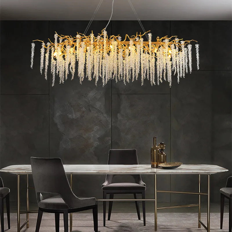 DecorBites™ Crystal Branch Chandelier: French Style Romantic Tassel Ceiling Lamp