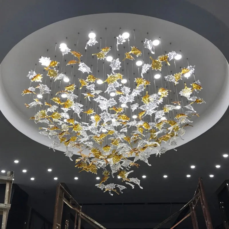 DecorBites™ Glass High Ceiling LED Chandeliers Modern Living Room Luxury Design