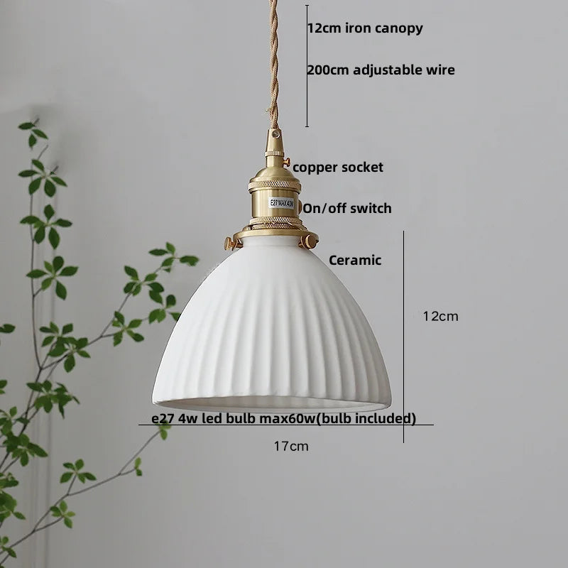 DecorBites™ Ceramic LED Pendant Lamp, Modern Nordic Design, Adjustable 2m Wire, White Finish