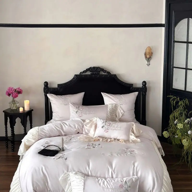 DecorBites™ Embroidered Lace Princess Bedding Set - 4 Piece Cotton Flowers Collection