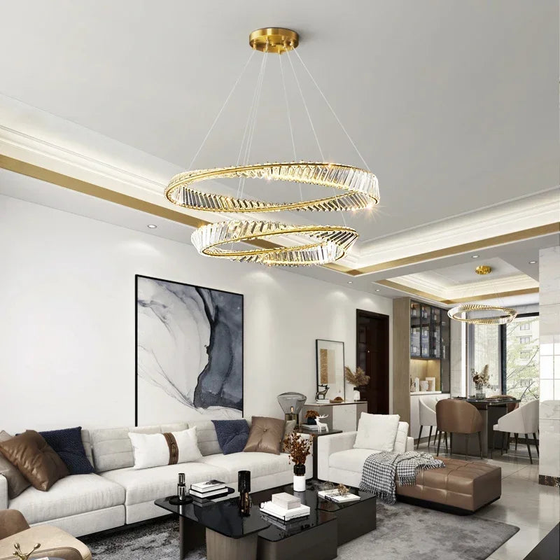 DecorBites™ DNA Spiral Crystal Chandelier LED Ring Design for Luxury Living Room