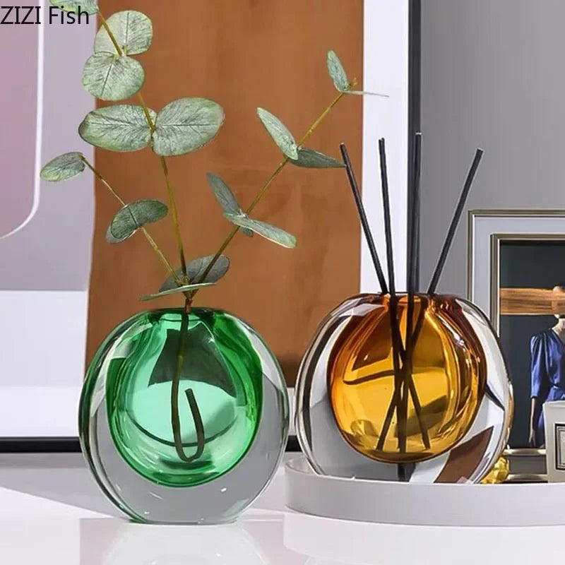 DecorBites™ Elegant 2-Tone Glass Vase with Artificial Flowers for Modern Home Decor
