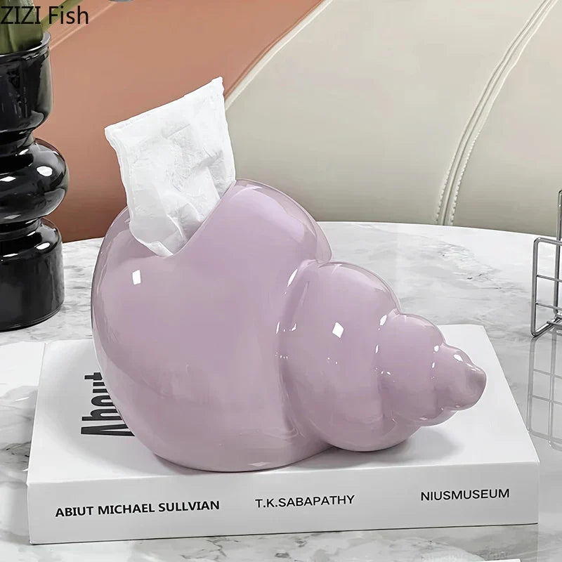 DecorBites™ Conch Ceramic Tissue Box: Charming Table Decoration & Paper Towel Case