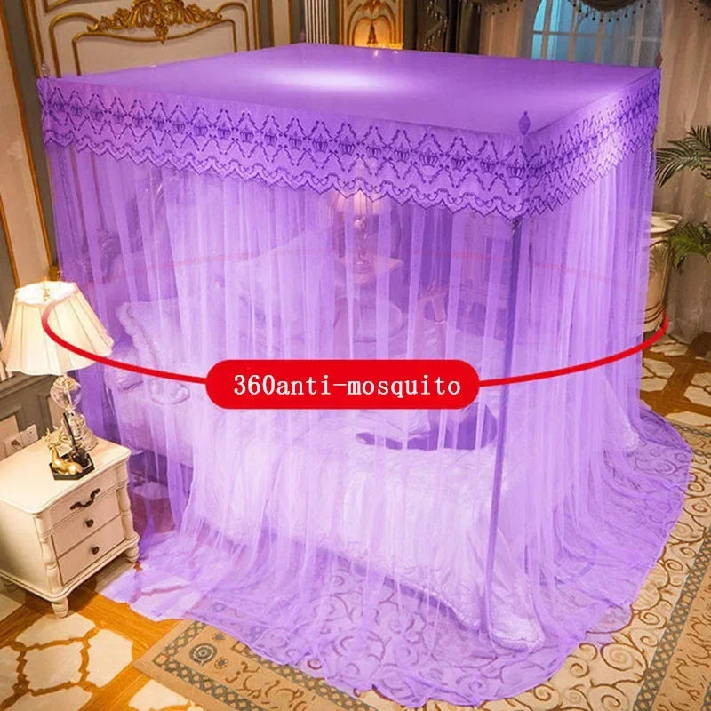 DecorBites™ Lace Pleated Queen Bed Net Canopy with Stainless Steel Bracket