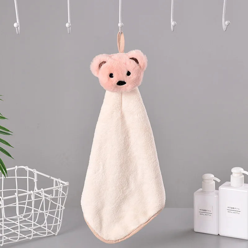 DecorBites™ Cartoon Bear Coral Velvet Hand Towel - Soft Microfiber for Kitchen & Bathroom