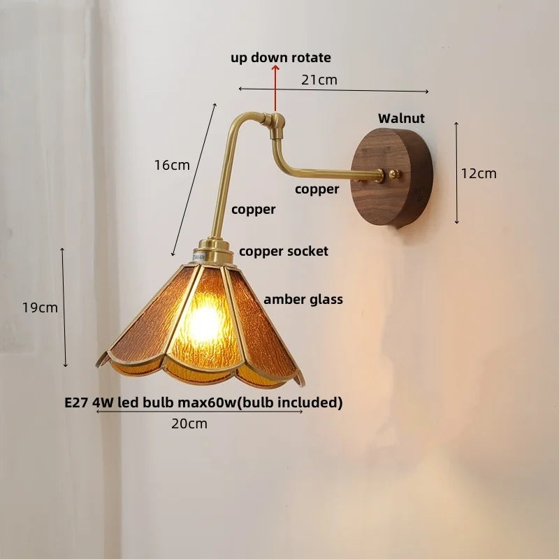 DecorBites™ LED Wall Lights Up Down Rotate Pull Chain Switch Bedside Lamp Glass Canopy Fixtures