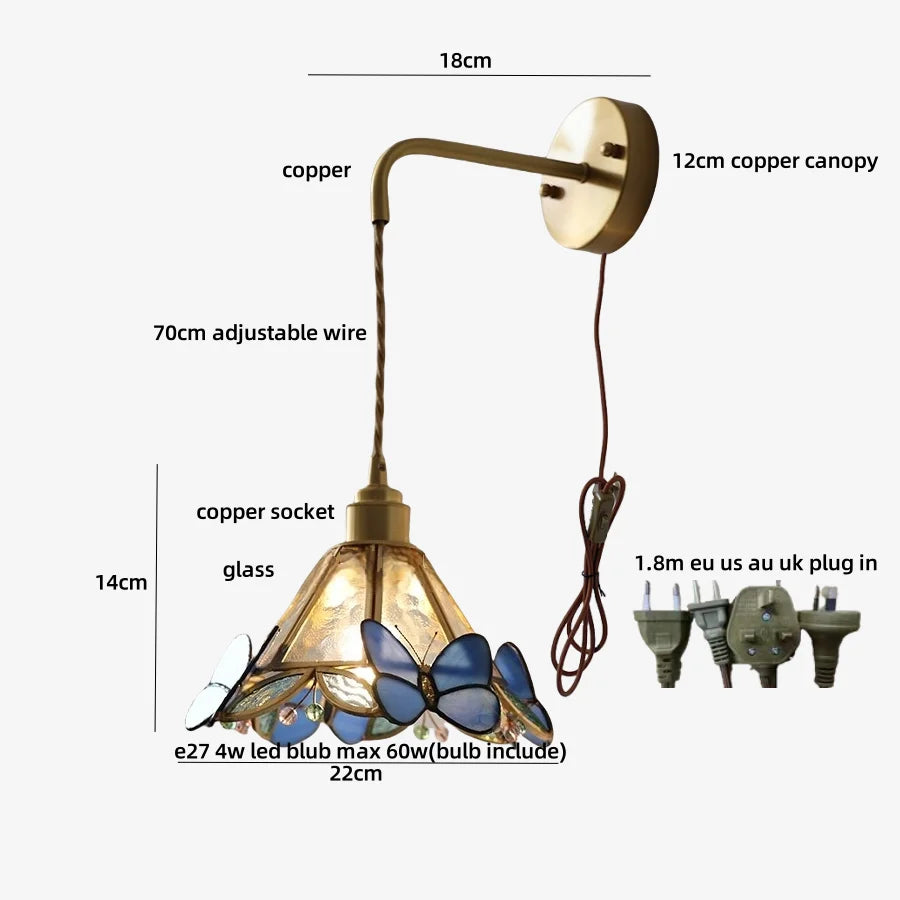 DecorBites™ Butterfly Glass Wall Light Fixture LED Wire Adjustable Lamp